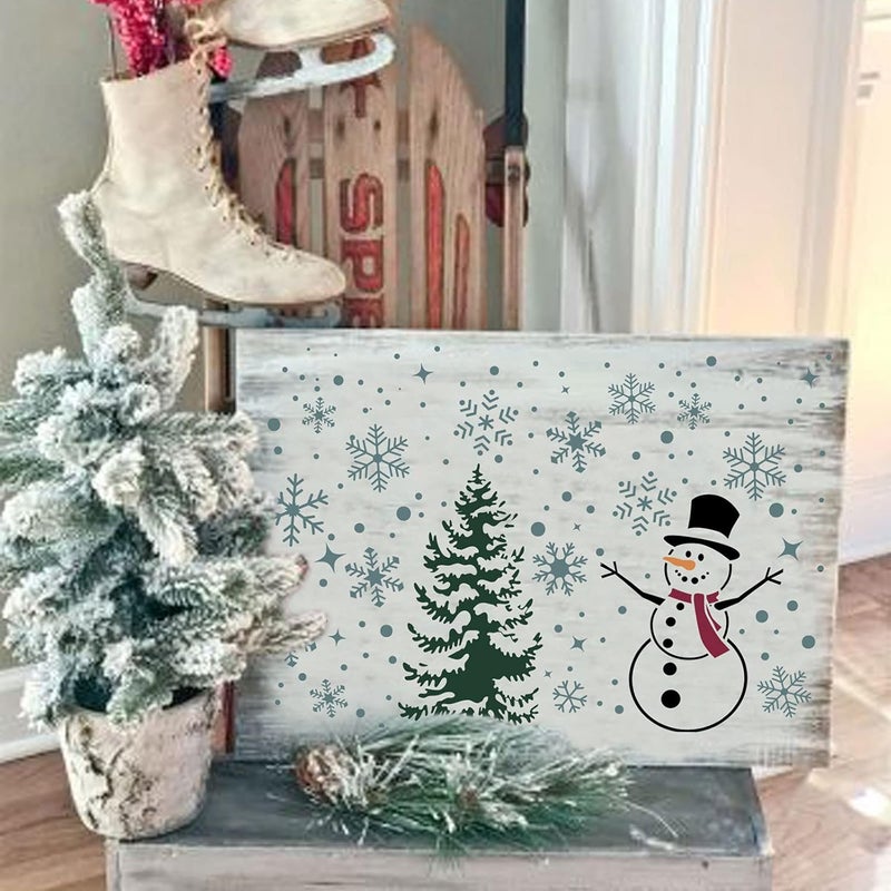 BANBBUR 6 Pcs Christmas Snowflake Stencils for Painting, Reusable Large Snowflakes Snowman Christmas Tree Stencils for Painting on Wood or Spray on Window - Image 3